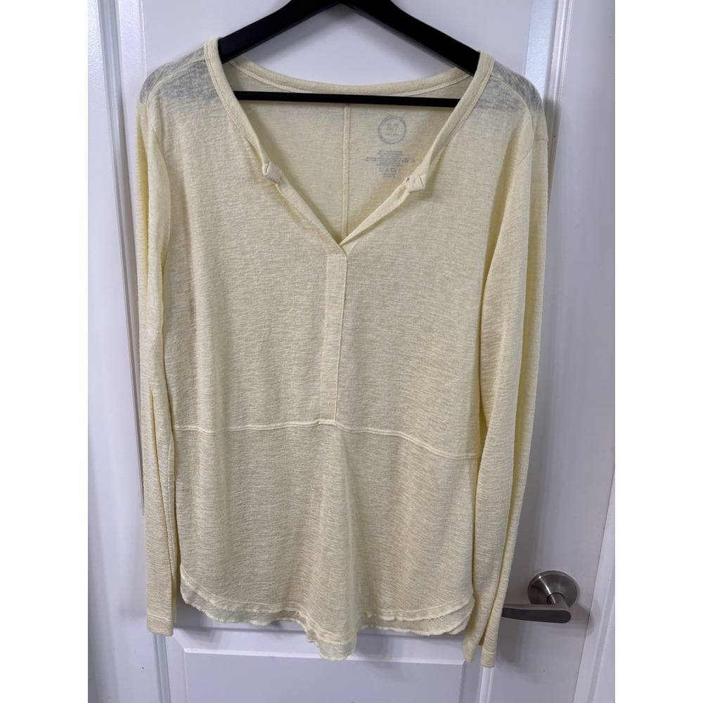 Pale Yellow Beachy Super Soft Lightweight Raw Hem Tunic Oversized L Long Sleeve